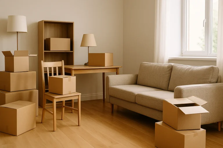 Raum mit Möbel und Kartons
