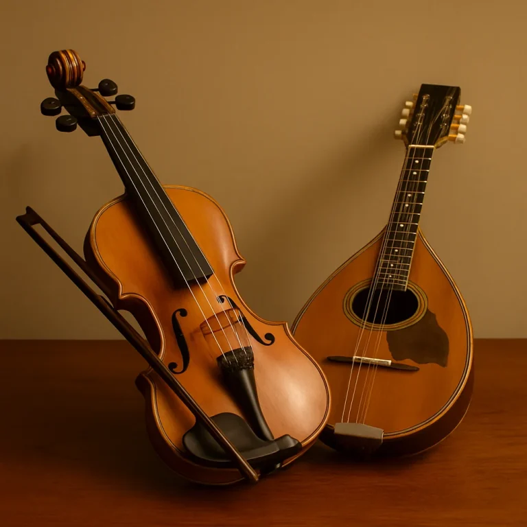 Geige und Mandoline auf Holz