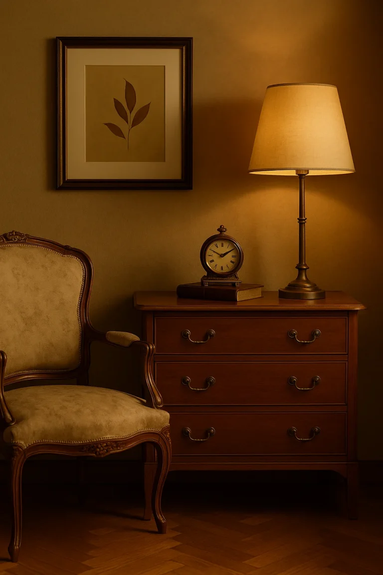 Antiker Wohnzimmerbereich mit Uhr