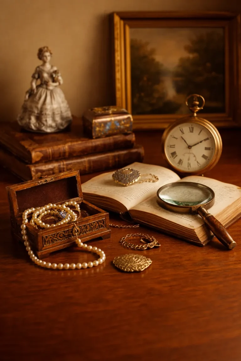 Elegante Antiquitäten auf Schreibtisch