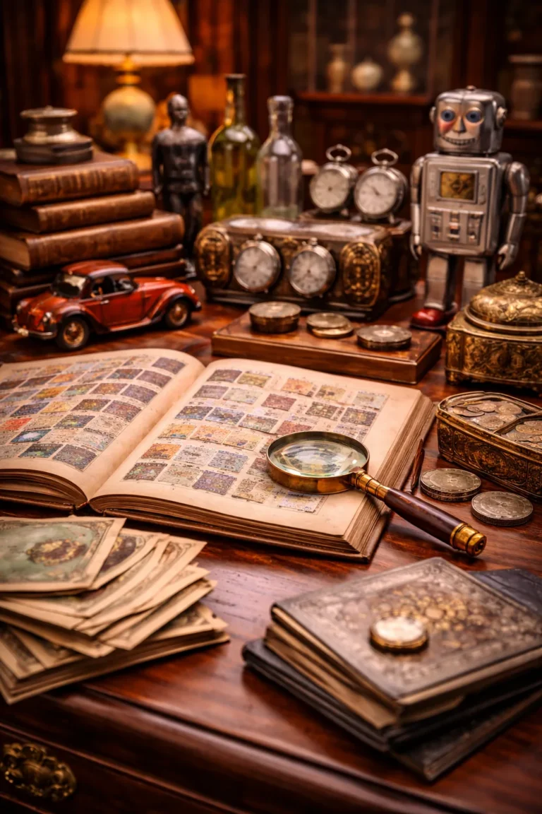 Antike Sammlerstücke auf Holztafeln