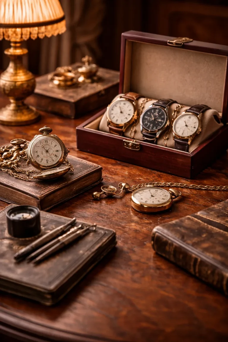 Vintage Uhren auf polierter Holzoberfläche