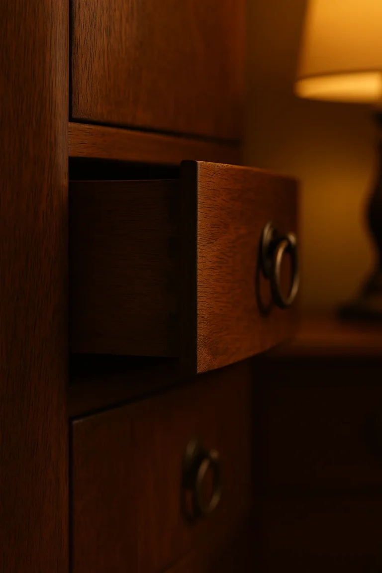 Antike Holzschublade im warmen Licht