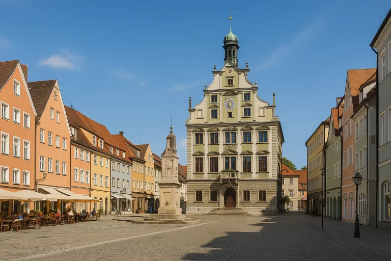 Häuser und Cafés im Memminger Zentrum