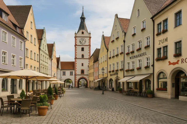 Mindelheim - Historischer Marktplatz mit Uhrturm