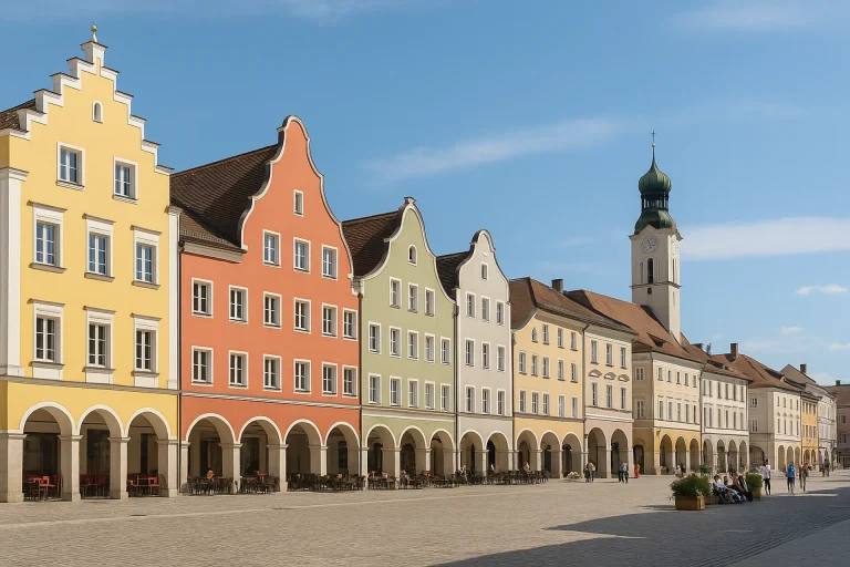 Max-Josefs-Platz in Rosenheim bei sonnigem Himmel