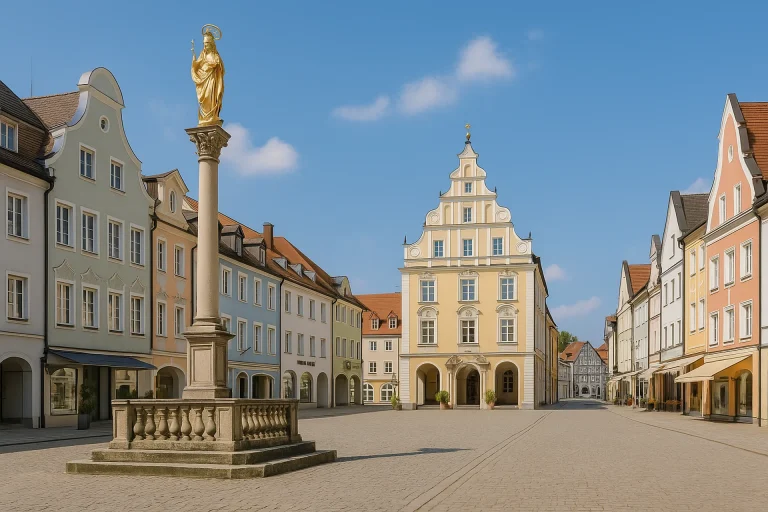 Mariensäule in Weilheim bei Sonnenschein