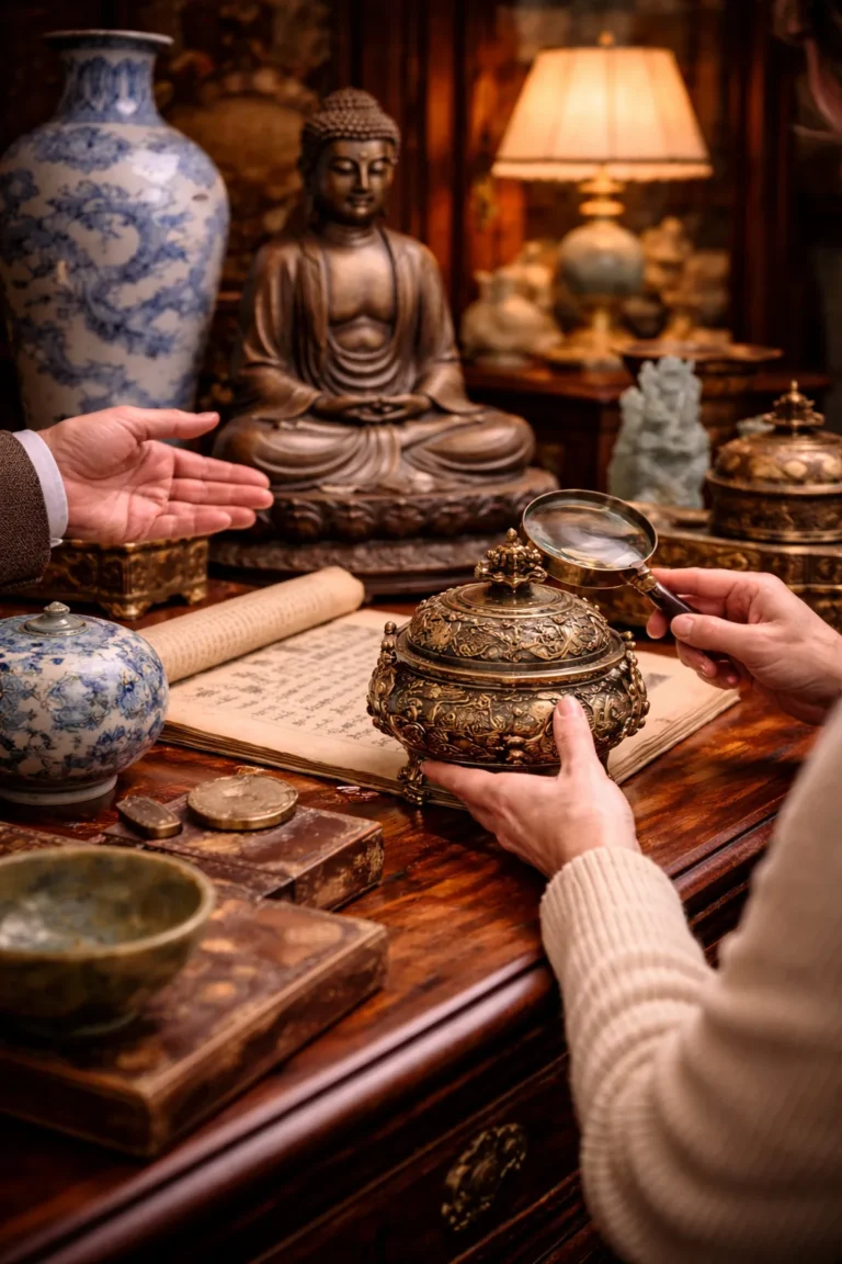 Antike Artefakte im eleganten Studierzimmer