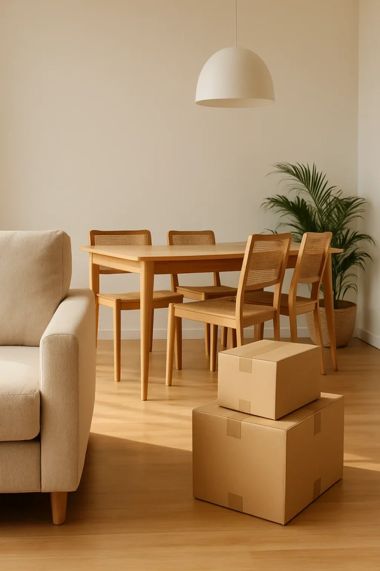 Modernes Wohnzimmer mit minimalistischem Essbereich