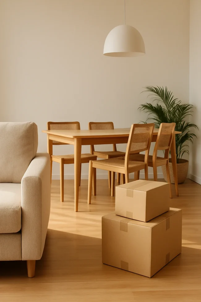 Modernes Wohnzimmer mit minimalistischem Essbereich